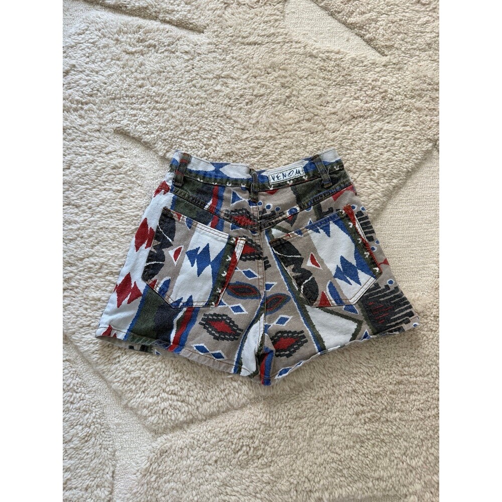 VTG 90s Venom Brand Printed Denim Shorts Geometric Abstract Pattern - Picture 4 of 5